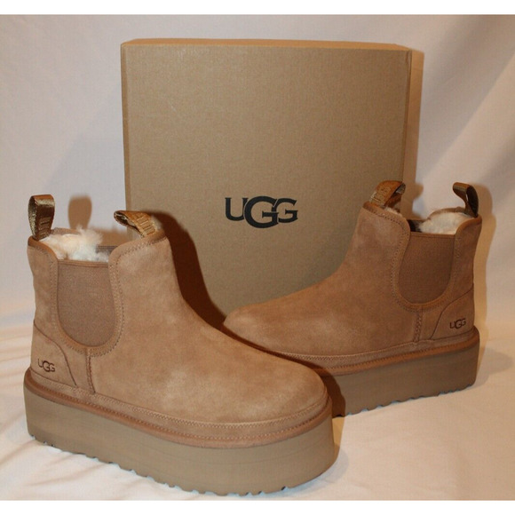NIB UGG Women's Neumel Platform Chelsea Suede Platform Mini Boots Chestnut - Picture 3 of 9